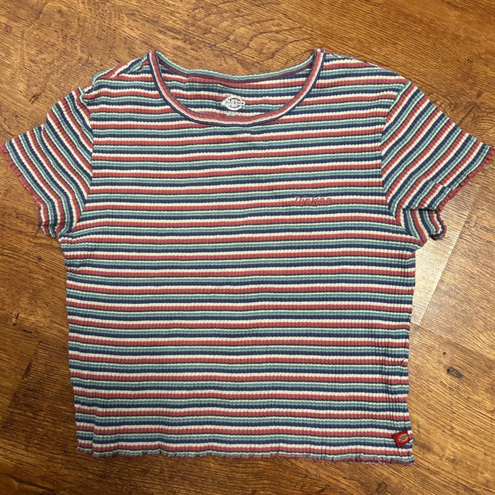 Y2K 90s skater Dickies Girl Striped Ribbed Baby Tee Short Sleeve Crop Top